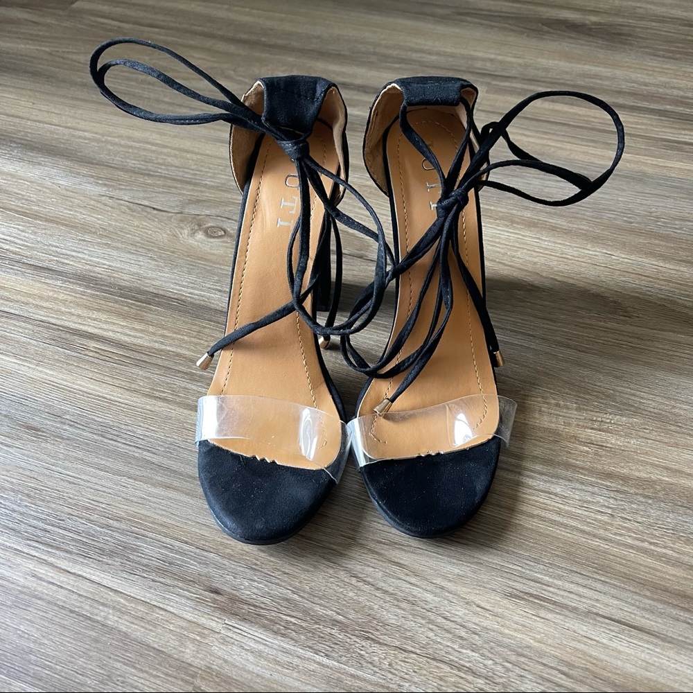 Black Ankle Strap Clear Heels